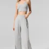 Halvgjennomsiktige, delikat lounge-bukser med vid ben – Athletic Heather Grey