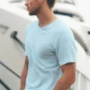 Kortermet T-skjorte i linjersey – Seaside Blue