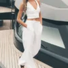 Riviera-bukser med vid benåpning i linblanding – hvit