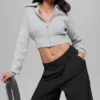 Scholar Knit kort jakke med gjennomgående glidelås – Athletic Heather Grey