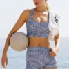 3" Airlift High-Waist Gingham slank shorts – marineblå gingham