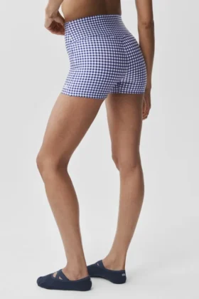 3″ Airlift High-Waist Gingham slank shorts – marineblå gingham