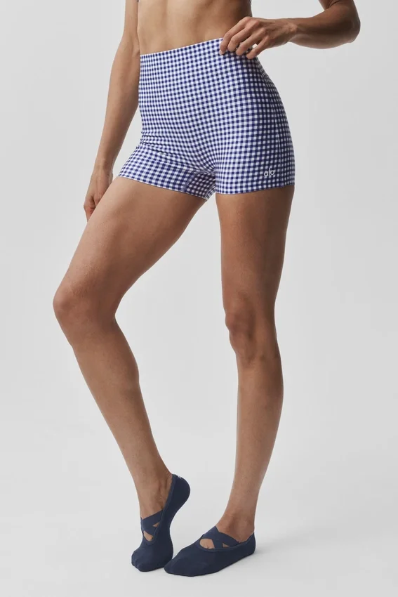 3" Airlift High-Waist Gingham slank shorts – marineblå gingham