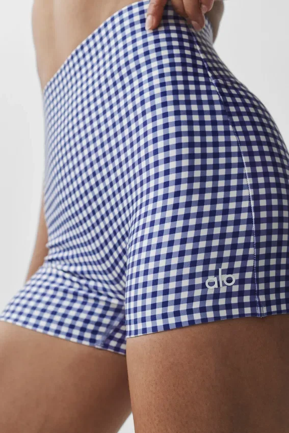 3" Airlift High-Waist Gingham slank shorts – marineblå gingham
