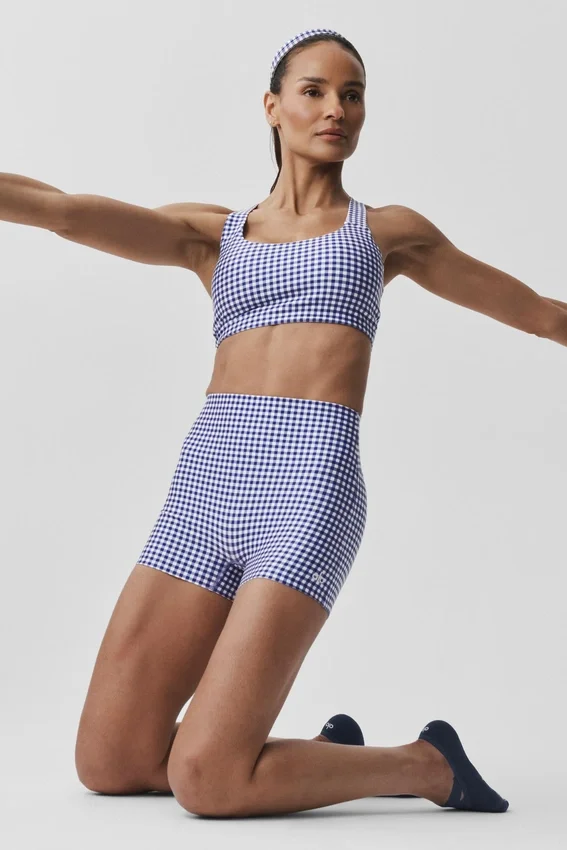 3" Airlift High-Waist Gingham slank shorts – marineblå gingham