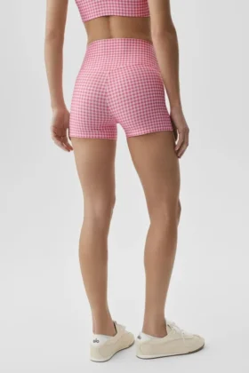 3″ Airlift High-Waist Gingham slanke shorts – Paradise Pink Gingham