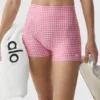 3" Airlift High-Waist Gingham slanke shorts – Paradise Pink Gingham