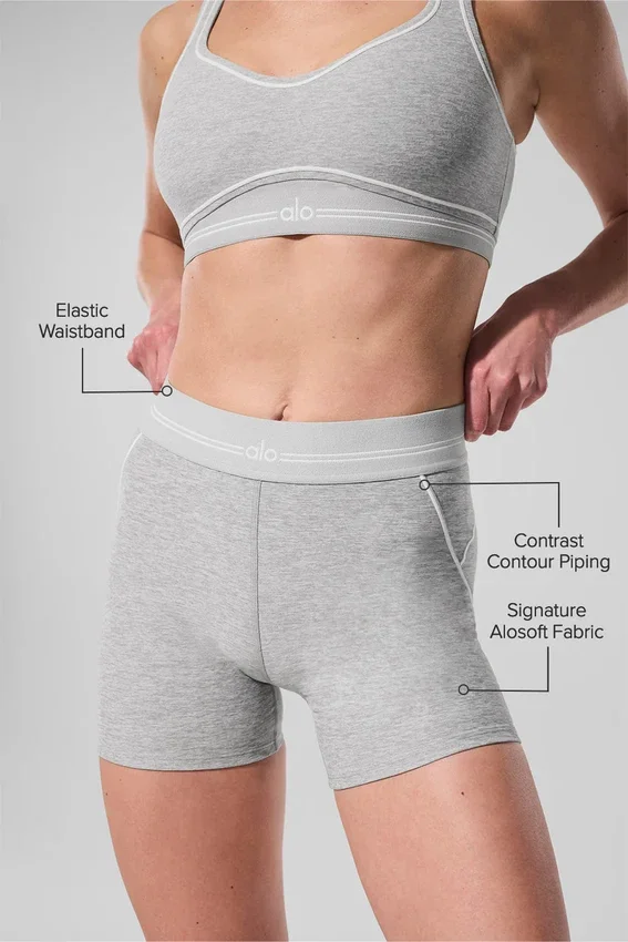 4” Alosoft High-Waist Heart Throb Shorts – Athletic Heather Grey/White