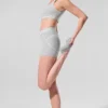 4” Alosoft High-Waist Heart Throb Shorts – Athletic Heather Grey/White