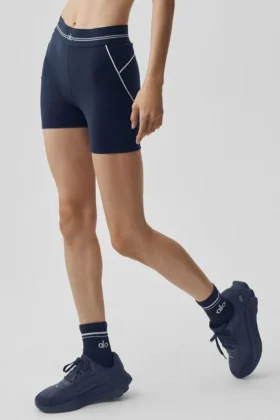 4" High-Waist Airbrush Heart Throb Shorts – Navy/hvit