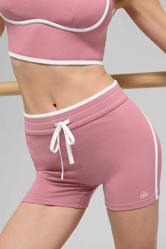 4" High-Waist Airbrush Race Pace Shorts – Pink Wild Rose/White