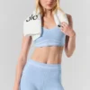 4” High-Waist Alosoft shorts med hjerteprint – Seashell Blue Heather/White
