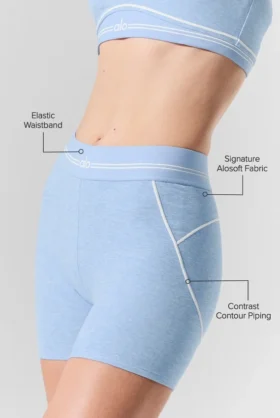 4” High-Waist Alosoft shorts med hjerteprint – Seashell Blue Heather/White