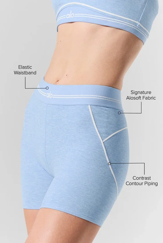 4” High-Waist Alosoft shorts med hjerteprint – Seashell Blue Heather/White