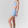 4” High-Waist Alosoft shorts med hjerteprint – Seashell Blue Heather/White