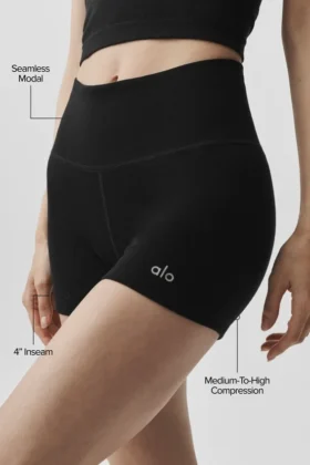 4″ sømløse, ribbede High-Waist shorts i modal – svart