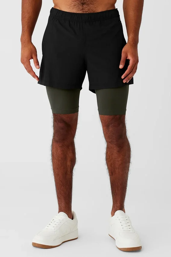 5" Revival 2-i-1 Shorts – Svart/Stealth Green