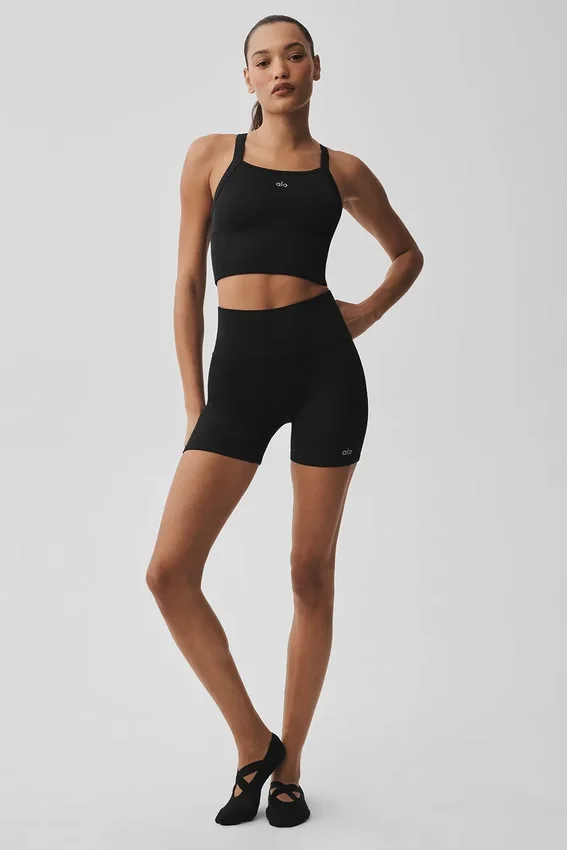 5" sømløse ribbede Favorite-Shorts – svart
