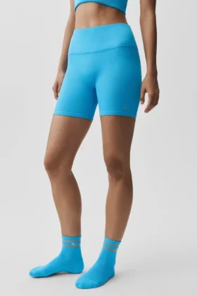 5" sømløse ribbestrikkede Favorite-Shorts – azurblå