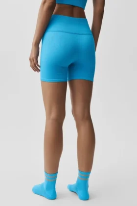 5″ sømløse ribbestrikkede Favorite-Shorts – azurblå