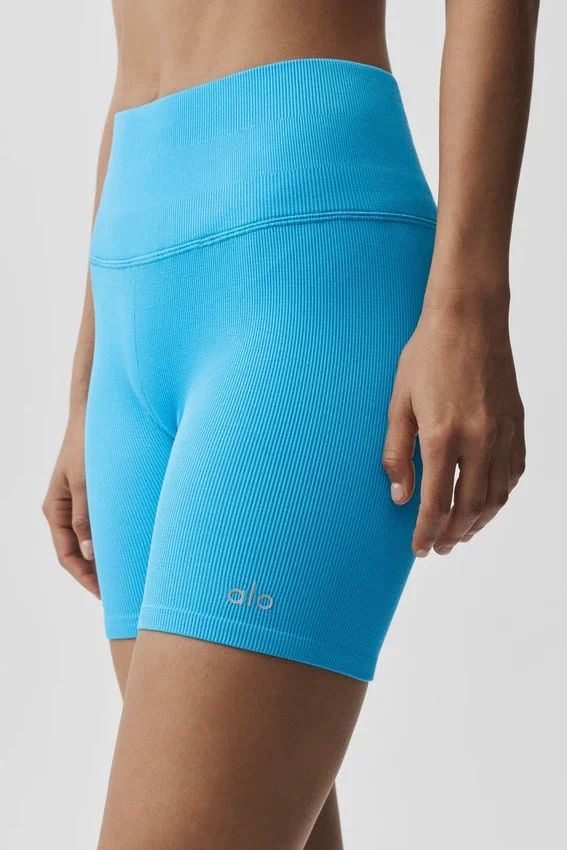 5" sømløse ribbestrikkede Favorite-Shorts – azurblå