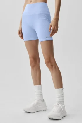5" sømløse ribbestrikkede Favorite-Shorts – Light Provence Blue