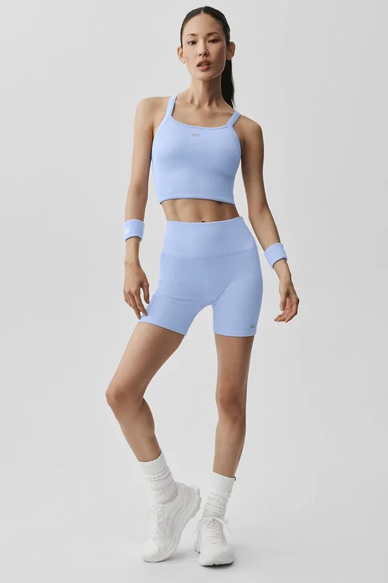 5" sømløse ribbestrikkede Favorite-Shorts – Light Provence Blue