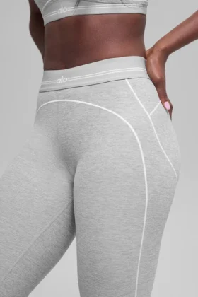 7/8 High-Waist Alosoft Heart Throb Tights – Athletic Heather Grey/Whi