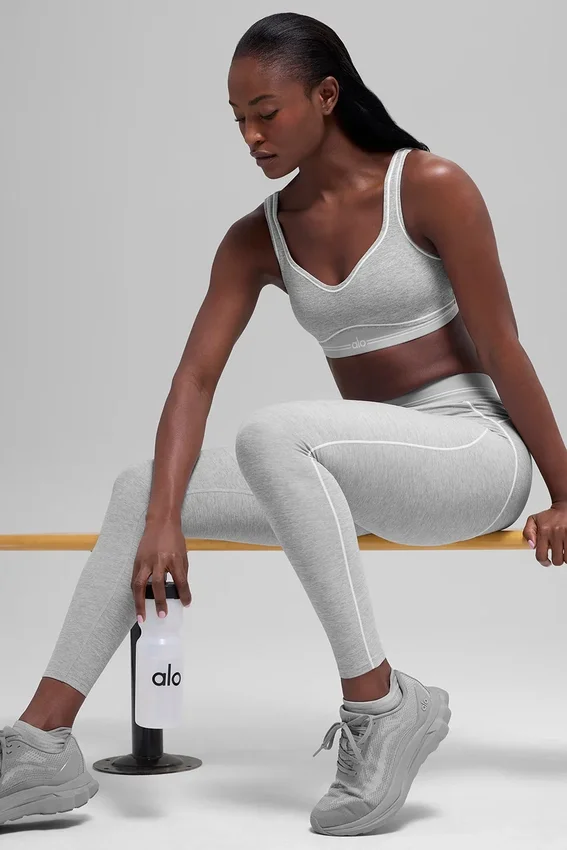 7/8 High-Waist Alosoft Heart Throb Tights – Athletic Heather Grey/Whi