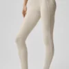 7/8 High-Waist Alosoft Heart Throb Tights – Oatmeal Heather/White
