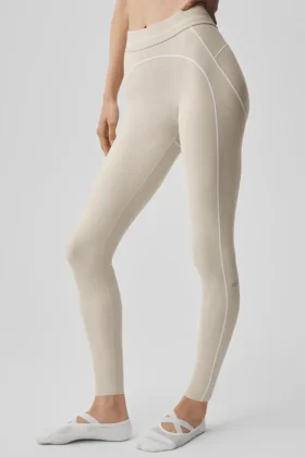 7/8 High-Waist Alosoft Heart Throb Tights – Oatmeal Heather/White