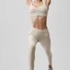 7/8 High-Waist Alosoft Heart Throb Tights – Oatmeal Heather/White