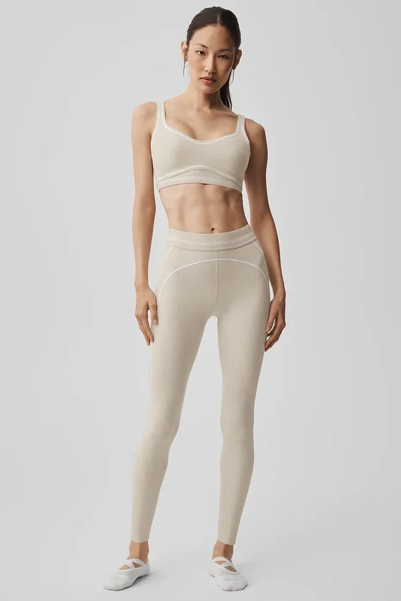 7/8 High-Waist Alosoft Heart Throb Tights – Oatmeal Heather/White