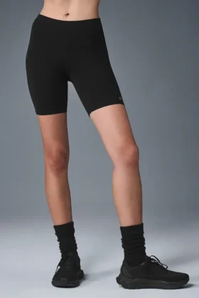 7" High-Waist sykkelbukser – svart