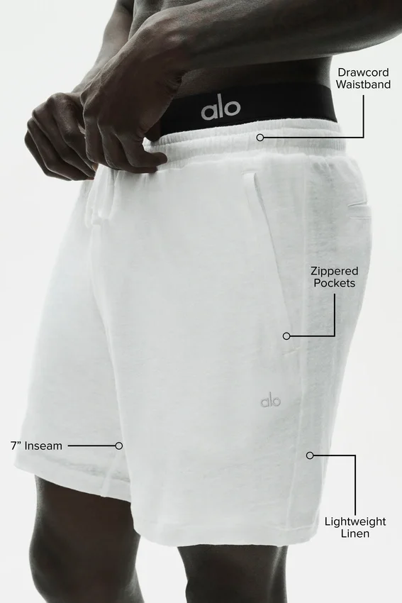 7" linjersey-shorts i kyststil – hvit