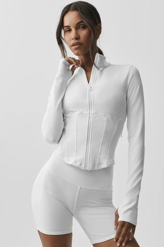 Airbrush Corset-jakke med full glidelås – hvit