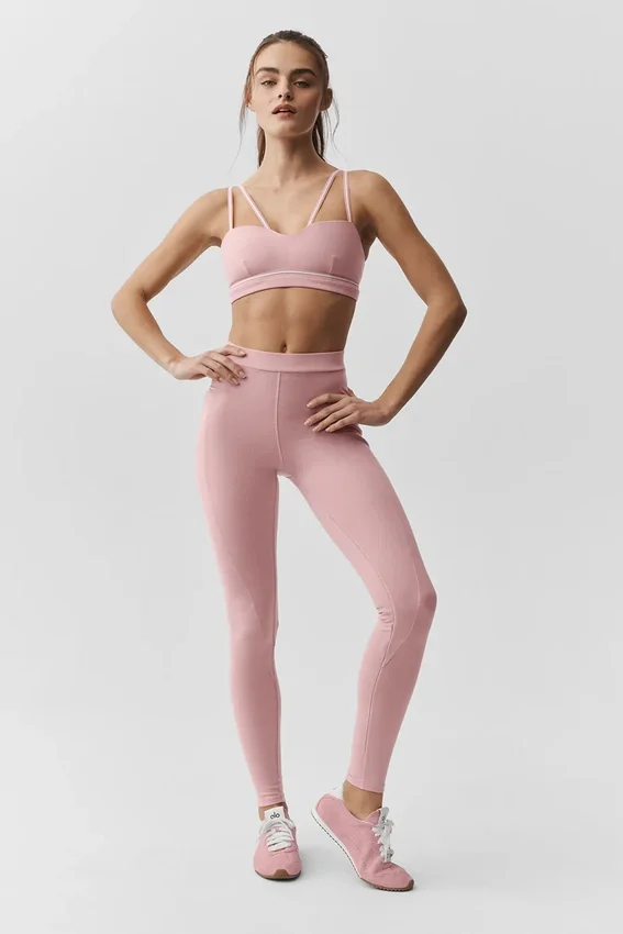 Airbrush Fast Track-tights med høy midje – Vintage Pink/White