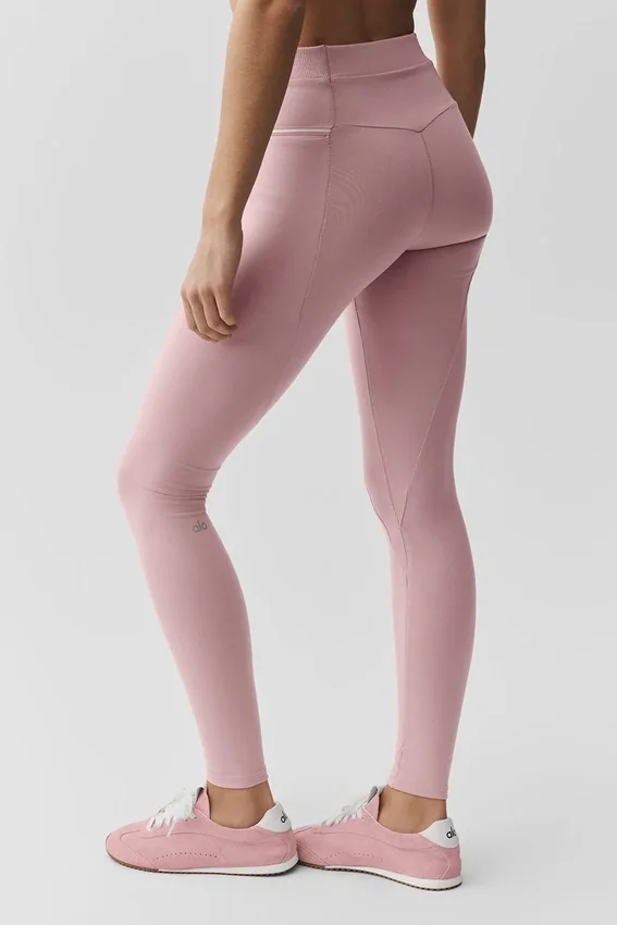 Airbrush Fast Track-tights med høy midje – Vintage Pink/White