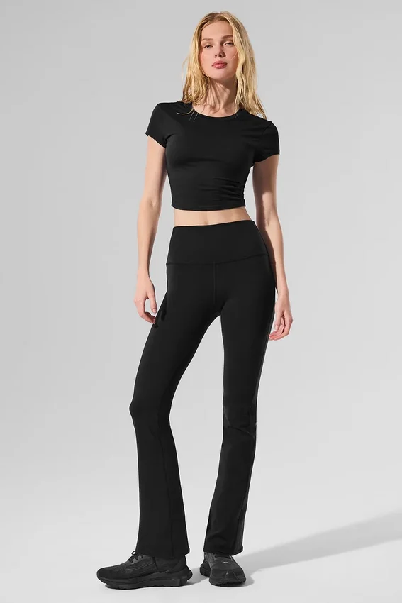 Airbrush High-Waist 7/8 Bootcut Tights – svart