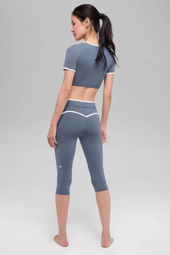 Airbrush Race Pace Capri med High-Waist – Bluestone/hvit