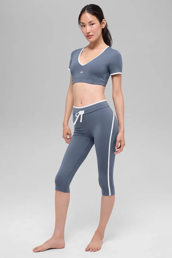 Airbrush Race Pace Capri med High-Waist – Bluestone/hvit