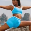 Airbrush-shorts med High-Waist «Better Together» – azurblå/hvit