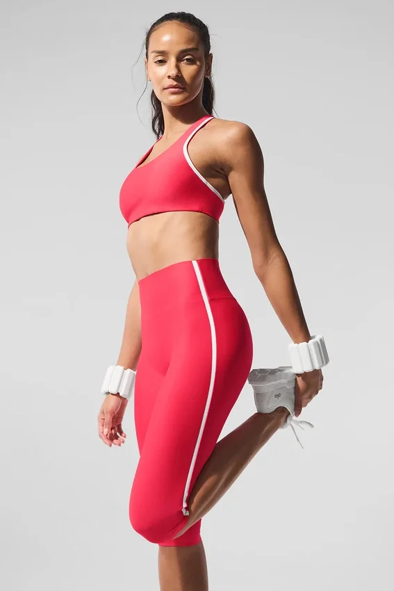 Airlift High-Waist Capri-bukser med superelegant kontrast – Candy Red/White