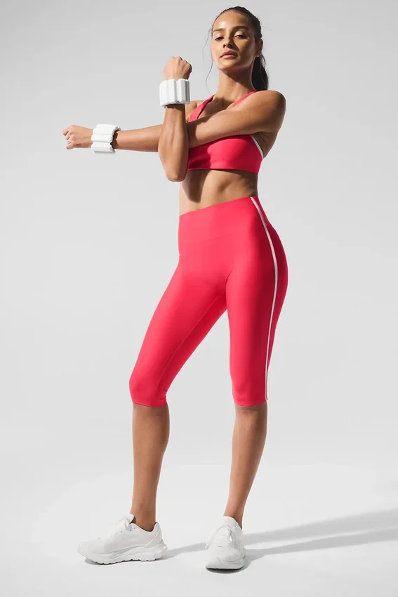 Airlift High-Waist Capri-bukser med superelegant kontrast – Candy Red/White