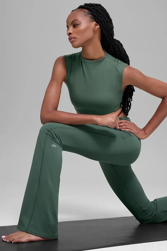 Alo Softsculpt Foldover Flare Tights – Clover Green