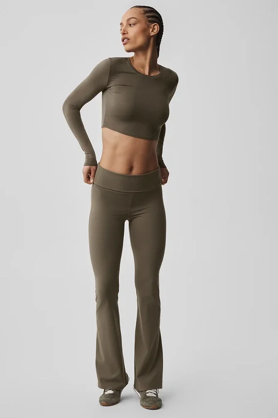 Alo Softsculpt Foldover Flare Tights – Olive Tree