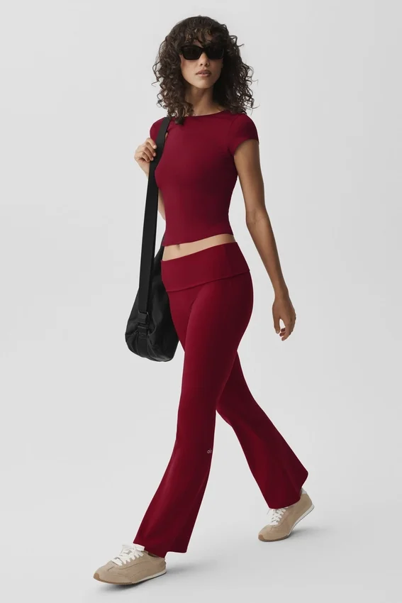 Alo Softsculpt Foldover Flare Tights – Summer Romance Red