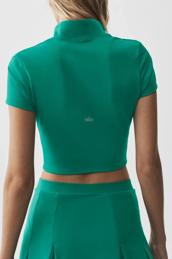 Alo Softsculpt kortærmet trøye med glidelås – Emerald Isle