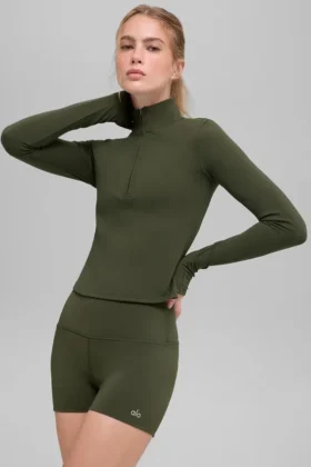 Alo Softsculpt Precision 1/4 glidelås, langermet – olivengrønn