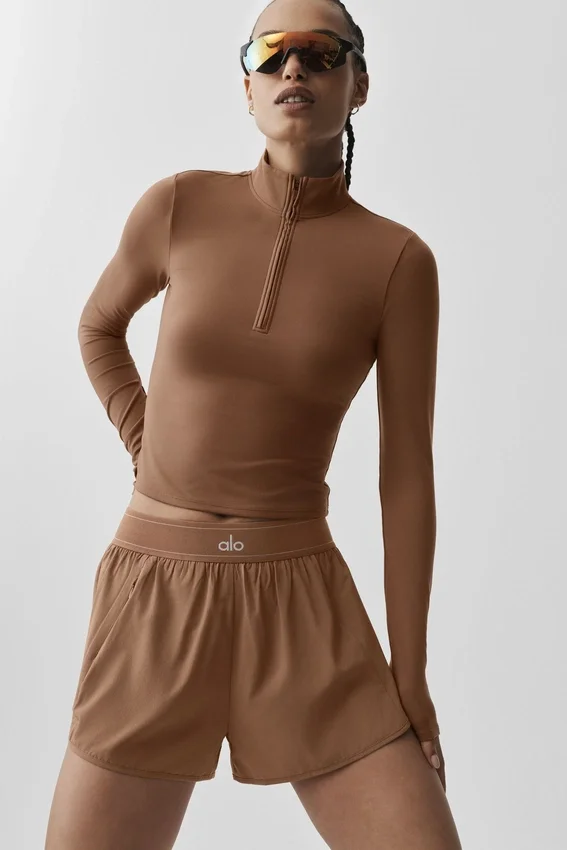 Alo Softsculpt Precision 1/4 glidelås, langermet – solkysset brun